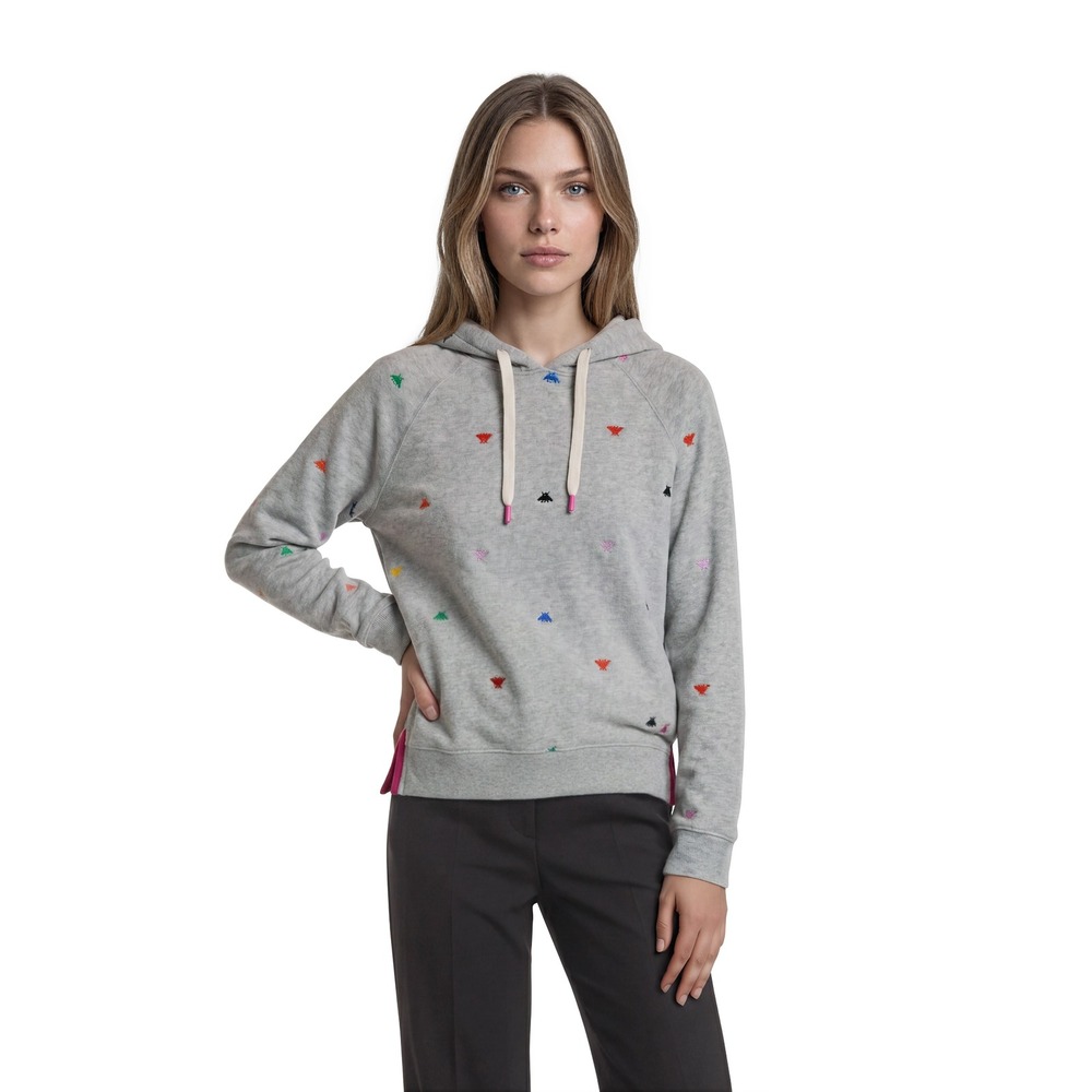 New Joules‎ Rowley Hoodie Women's Size 4 Gray Rainbow Bee Embroidered Fleece